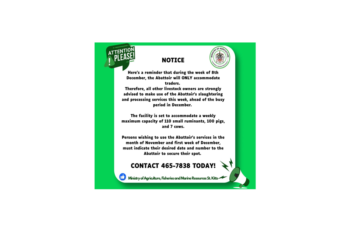 ST. KITTS ABATTOIR REMINDS LIVESTOCK OWNERS & TRADERS OF REVISED SCHEDULE AHEAD OF BUSY PERIOD
