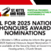 NOMINATIONS NOW OPEN FOR 2025 NATIONAL HONOURS AWARDS IN SAINT KITTS AND NEVIS 